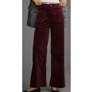 New Anthropologie The Colette Cord Full-Length Wide-Leg Pants 25 Burgundy